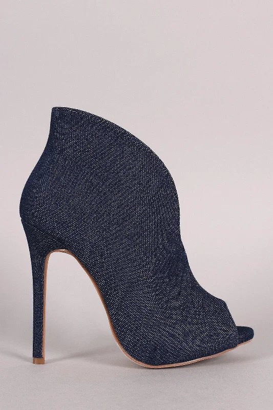 Liliana Denim V-Slit Peep Toe Stiletto Booties