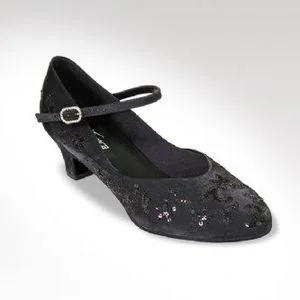 1.75" Gladys -- Closed Toe Ballroom Shoe -- Black Silk/Sequins