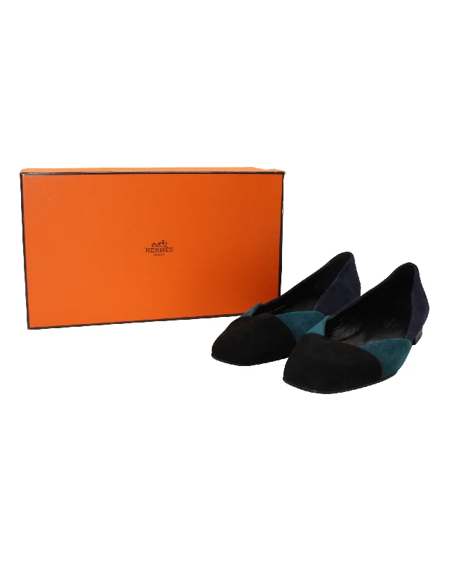 Hermès Colorblock Ballet Flats in Blue Suede