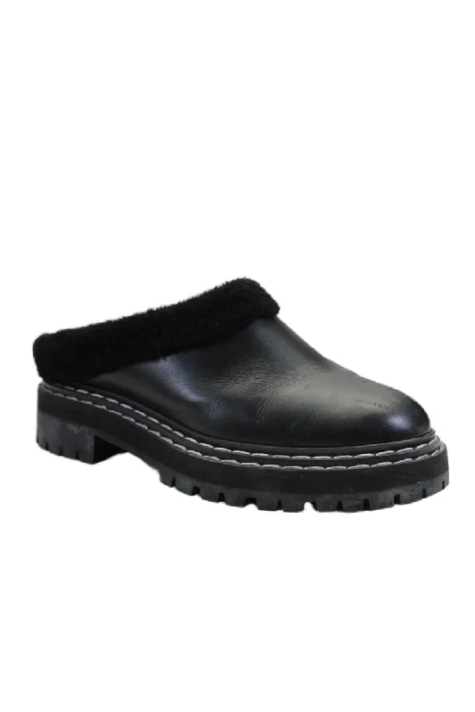 Proenza Schouler Womens Leather Faux Fur Lined Slide On Clogs Black