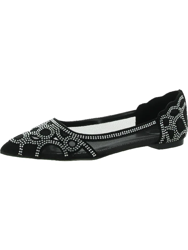 Womens Mesh Rhinestones Ballet Flats