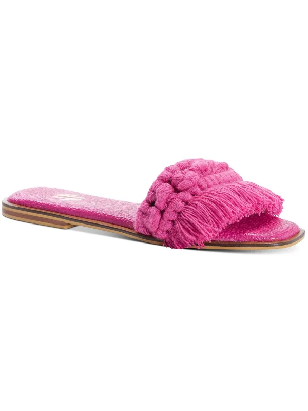 Candy Fringe Womens Flat Fringe Slide Sandals