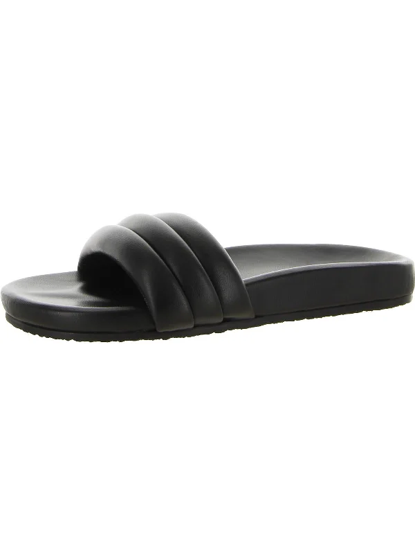 Low Key Womens Leather Ribbed Slide Sandals