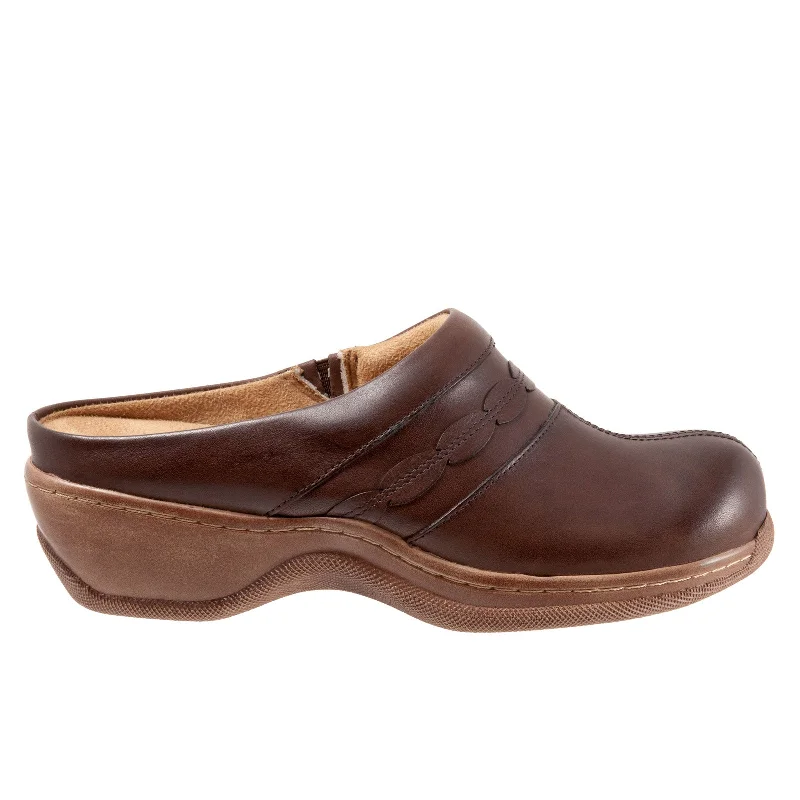 Softwalk Amber S2218-200 Womens Brown Narrow Leather Clog Flats Shoes