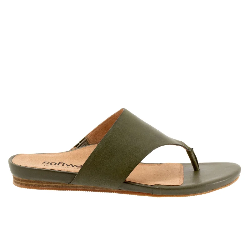 Softwalk Chandler S2306-341 Womens Green Narrow Leather Thong Sandals Shoes