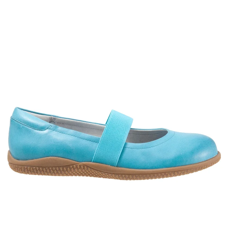 Softwalk High Point S1466-436 Womens Blue Leather Mary Jane Flats Shoes