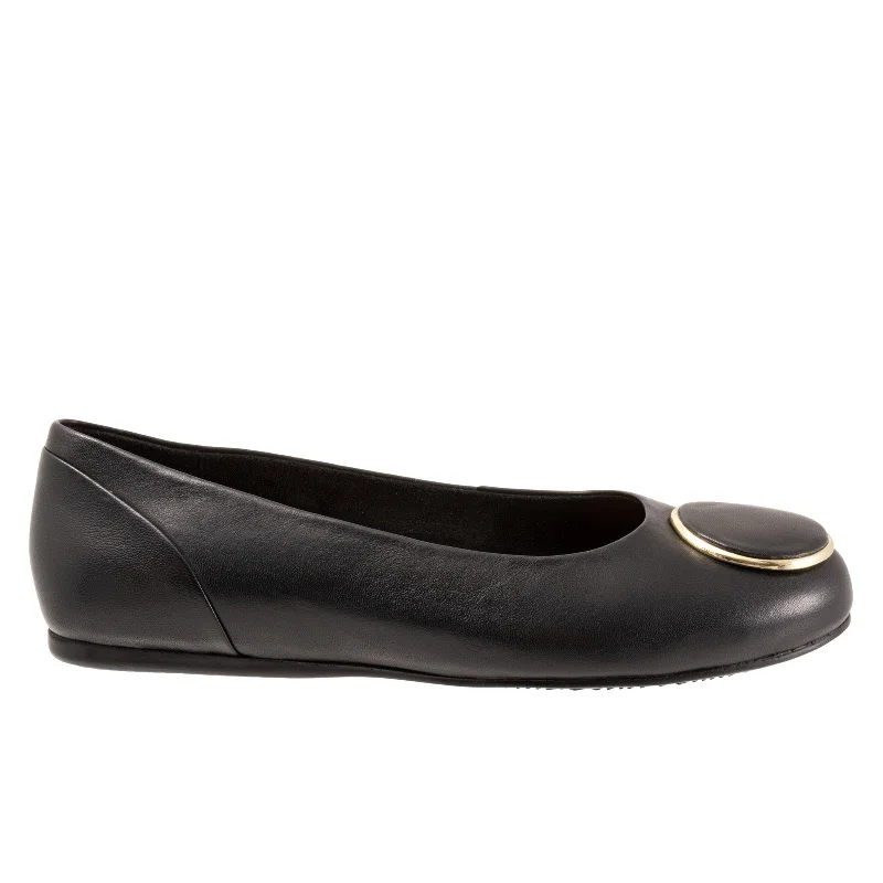 Softwalk Sonoma Halo S2257-001 Womens Black Wide Leather Ballet Flats Shoes