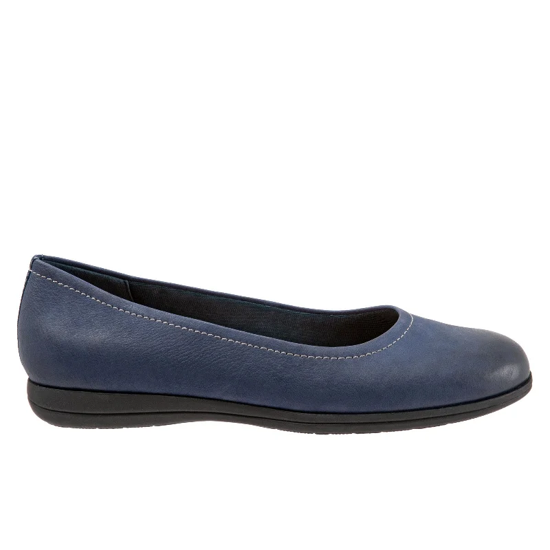 Trotters Darcey T1904-400 Womens Blue Leather Slip On Ballet Flats Shoes