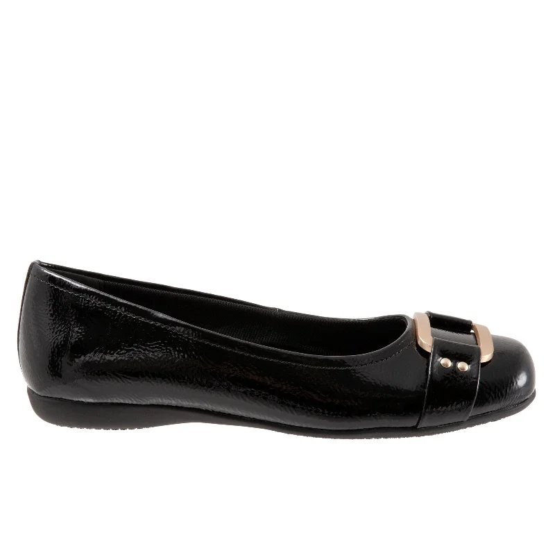 Trotters Sizzle T1251-005 Womens Black Leather Slip On Ballet Flats Shoes