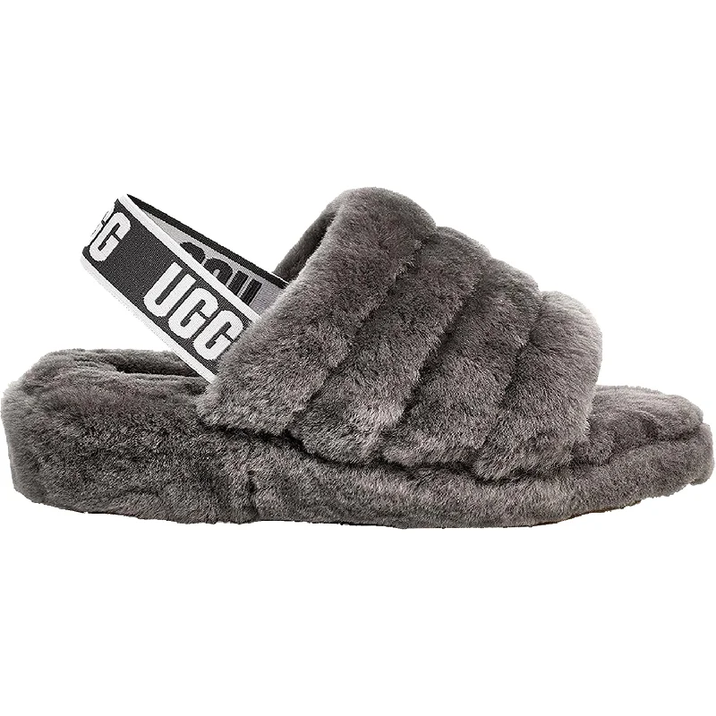 Women's UGG Fluff Yeah Slide Charcoal Sheepskin