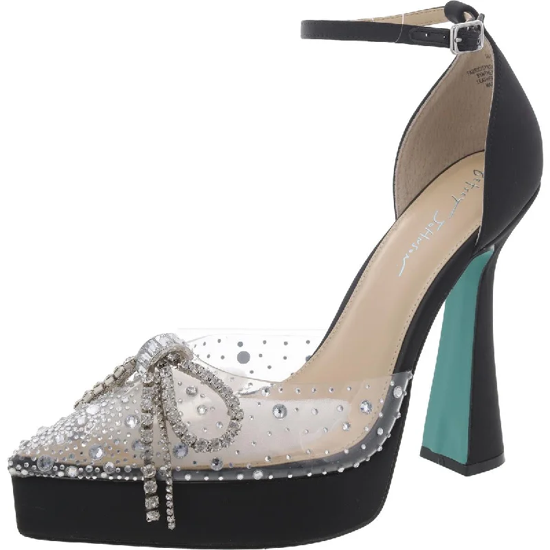 Womens Satin Embellished Platform Heels