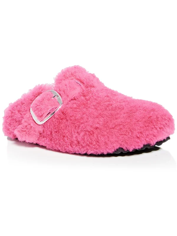 Boston Big Buckle Womens Fuzzy Slip On Mules