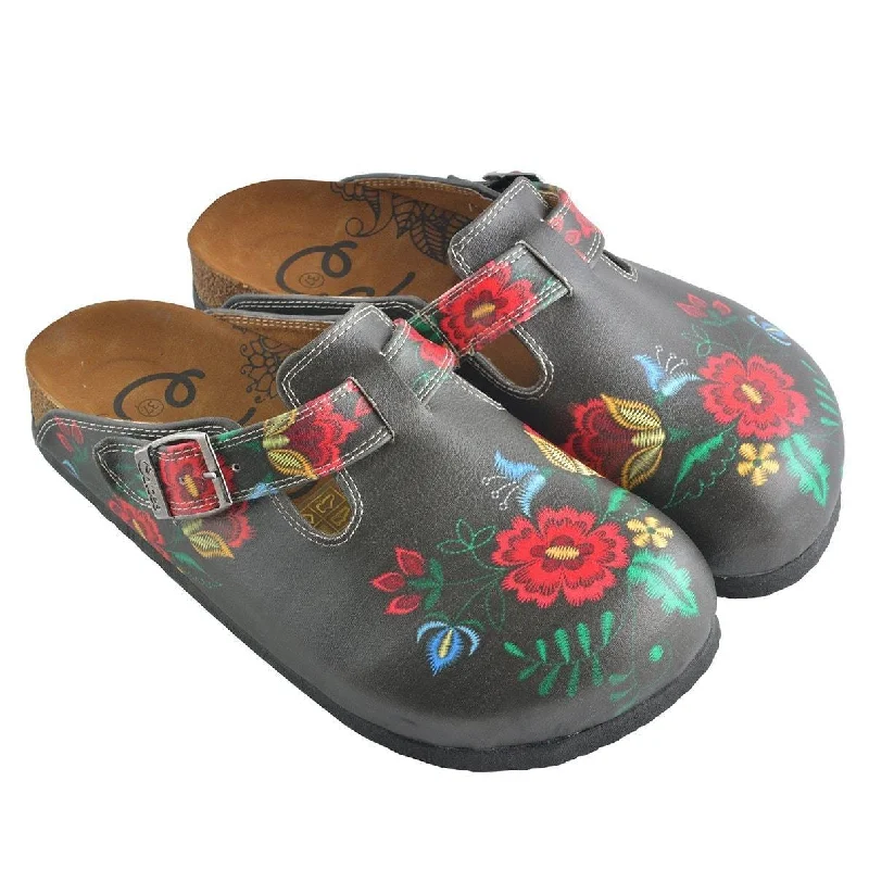 Gray & Red Floral Clogs WCAL355